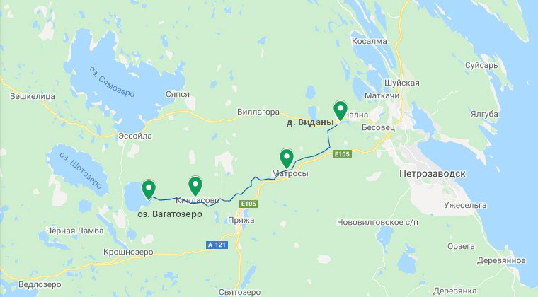 Карта маршрута по Нижней Шуе